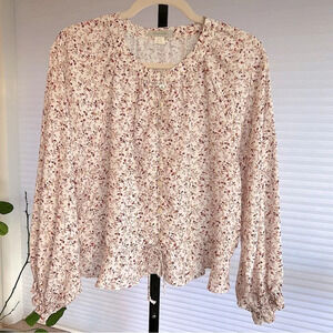 Outerknown Ditsy Floral Long Sleeve Blouse Cream Medium Feminine Spring Office